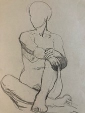 Beau Dessin 1945 Crayon Femme Nue Nu Art Erotique A Identifier Atelier Ancien