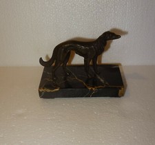 ANCIEN LEVRIER. PETIT BRONZE ANIMALIER SUR SOCLE MARBRE FIN 19ème DEBUT 20 ème 