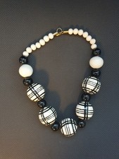 Collier Ancien Vintage Grosse Perle De Bois