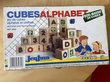 Ancienne boite JEUJURA Bois massif - 28 Cubes ALPHABET Vintage