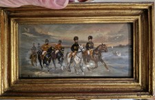 GUERRE DES BOERS, CAVALIERS DANS LA PLAINE, HUILE SUR CUIVRE SIGNÉE, VERRE BOMBÉ