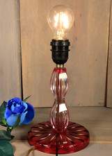 Ancien Lampe  de Table VAL SAINT LAMBERT Art Déco en Cristal Taillé Rouge Doublé