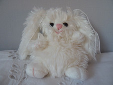 DOUDOU LAPIN BELIER BUKOWSKI  14/24CM PELUCHE DUVET BLANC NOEUDS ORGANZA