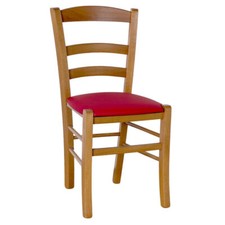 Chaise Bois Paesana Noyer Claire Avec Siège Cuir Artificiel Rouge