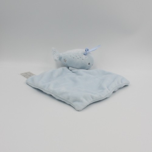Doudou plat baleine bleu