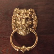 Bel et lourd heurtoir de porte vintage tête de lion laiton massif