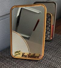 ANCIEN PETIT MIROIR DE BARBIER CERCLE OR PUB. A POSER/ACCROCHER VINTAGE AN 50/60