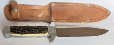 ANCIEN COUTEAU DE CHASSE PECHE SCOUT ANTIQUE KNIFE MILITAIRE ETUI CUIR 