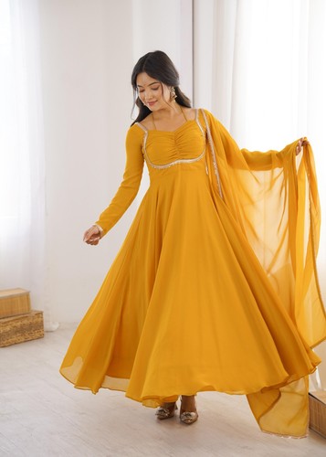 Yellow long anarkali - anarkali, dress