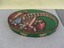 Ancienne boite en tôle CHOCOLAT  CÔTE d'OR  décor plumes, glands et et noisettes