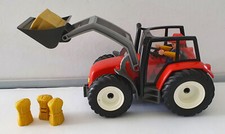PLAYMOBIL TRACTEUR ROUGE AVEC PELLE + BOTTES DE PAILLE + FERMIER