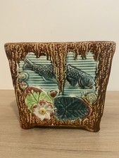 ANCIENNE BARBOTINE CACHE POT JARDINIERE MAJOLICA poisson escargot  Art Nouveau