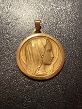 Rare Médaille Religieuse Ancienne St Vierge French Antique Fix Plaqué Or