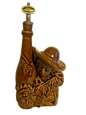 bouteille à liqueur en céramique marron vintage décor de personnage Espagne