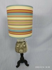 Petit abat jour rond en tissu à rayures beige, rouge, or et bleu