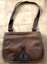 ANCIEN SAC VINTAGE EN CUIR EPAIS ET SOUPLE MARRON (3 SOUFFLETS)