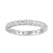 Silverly Femmes Argent 925 Pave Zircon Brillant Rond Complet d'éternité Bague