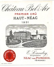 étiquette Château Bel-Air Haut-Néac par Pomerol 1931.