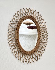 Ancien miroir soleil, en rotin