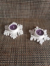 2 Bougeoirs de decoration de noël en forme de flocon de neige,en jesmonite