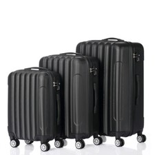 Set Valises de Voyage Trolley Coque Rigide Bagage Noir Roues Serrure 3 Tailles