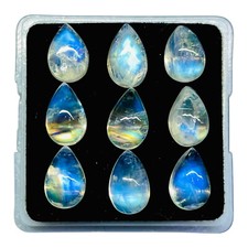 9 Pièces Naturel Bleu Feu Pierre de Lune 7.5-8mm Poire Cabochon non Traité Ample