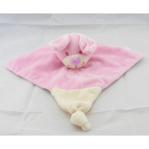 Doudou plat lapin rose fleurs