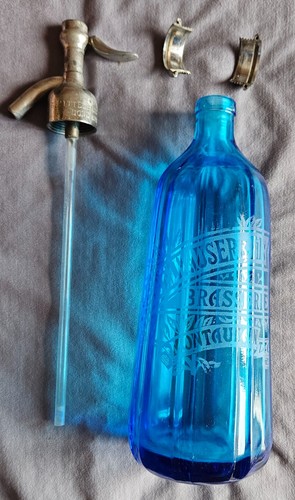 Ancien siphon verre bleu - verre, &