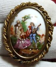 Vintage Antique Limoges porcelain hand painted gold plated pendant n2