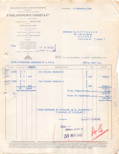 1942 manufacture bonneterie - 1942,
