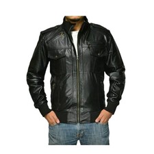 Blouson motard bombardier noir Zayn pour homme en cuir véritable et peau...