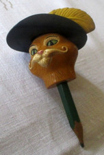Embout de crayon vintage visage Le chat botté en résine polychrome collection