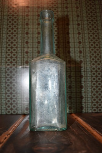 Antique green glass bottle - green,