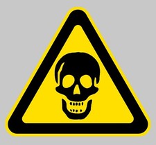 PANNEAU DANGER TETE DE MORT JAUNE ET NOIR 75mm AUTOCOLLANT STICKER PA083