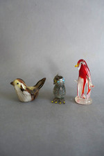 3 figurines miniatures en verre de Murano "le pingouin, le hibou, l'oiseau"