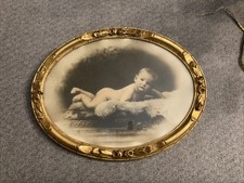 cadre ancien ovale bois et stuc photo Enfant Bébé Décor Roses Art Deco Doré 1930
