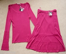 NEUF ! SOMPTUEUX ENSEMBLE FLUIDE PULL + JUPE ROSE FUCHSIA RODIER T 2