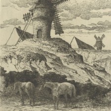 Armand Queyroy Vieux moulins Kervallé Plumergat - Eau forte originale XIXe