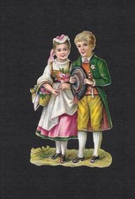 Chromolitos ou découpis ancien. Couple au chapeau Breton. 4 X 7,5 cm. REF 7696-2