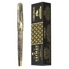 Stylo à bille à bille gravé Ganesha & Om plaqué or 24 ct