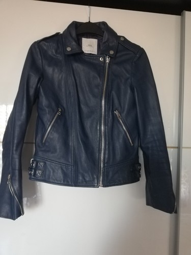 Veste cuir véritable bleu