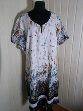 Robe ample coton beige doublé imprimé FRED SABATIER 56 28uk 24us manches courtes