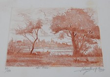 EAU - FORTE  AQUARELLEE ORIGINALE PECHEUR 20/ 15 cm   numéroté signé Lalouette 