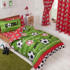 Football Rouge Junior Housse de Couette Et Taie Set + Rideaux Assortis 183cm
