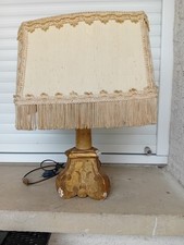 Ancienne Lampe Bouillotte de Chevets Bureaux Bois Doré Abat Jour Tissus