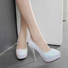 Chaussures Éscarpins 12 CM Strass Blanc Plateau 4 Confort Cuir Synthetique 7038