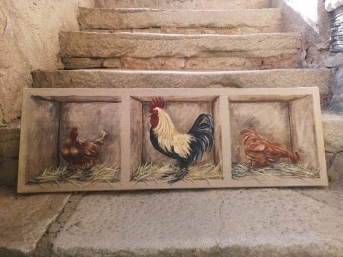Tableau tryptique coq - tableau, coq/poules