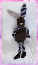 Doudou Peluche Lapin Marron Jambes Echarpe Rayures Bleu Gris Bout'Chou