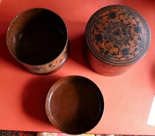 21cm Boite Bétel Bambou Laque Ancien Birmanie Antique Burmese Lacquer Container