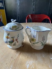 BEL ENSEMBLE SERVICE A CAFE EN FAIENCE DE GIEN OISEAUX DE PARADIS SUCRIER PICHET